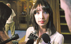 Jodie Emery, wife of pot activist Marc Emery, at city hall in Vancouver yesterday.